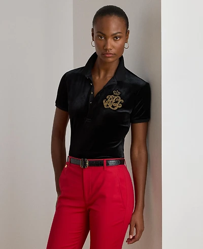 Lauren Ralph Women's Beaded-Logo Stretch Polo Shirt
