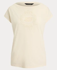 Lauren Ralph Women's Sequin Detail Boat Neck Jersey T-Shirt