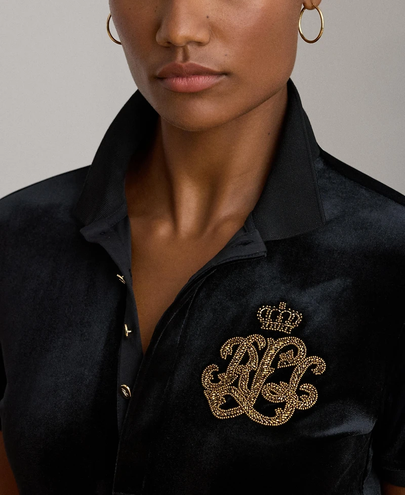 Lauren Ralph Women's Beaded-Logo Stretch Polo Shirt