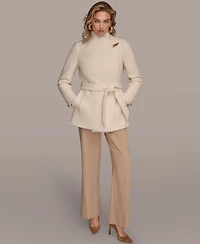 Donna Karan New York Women's Wing Collar Belted Coat