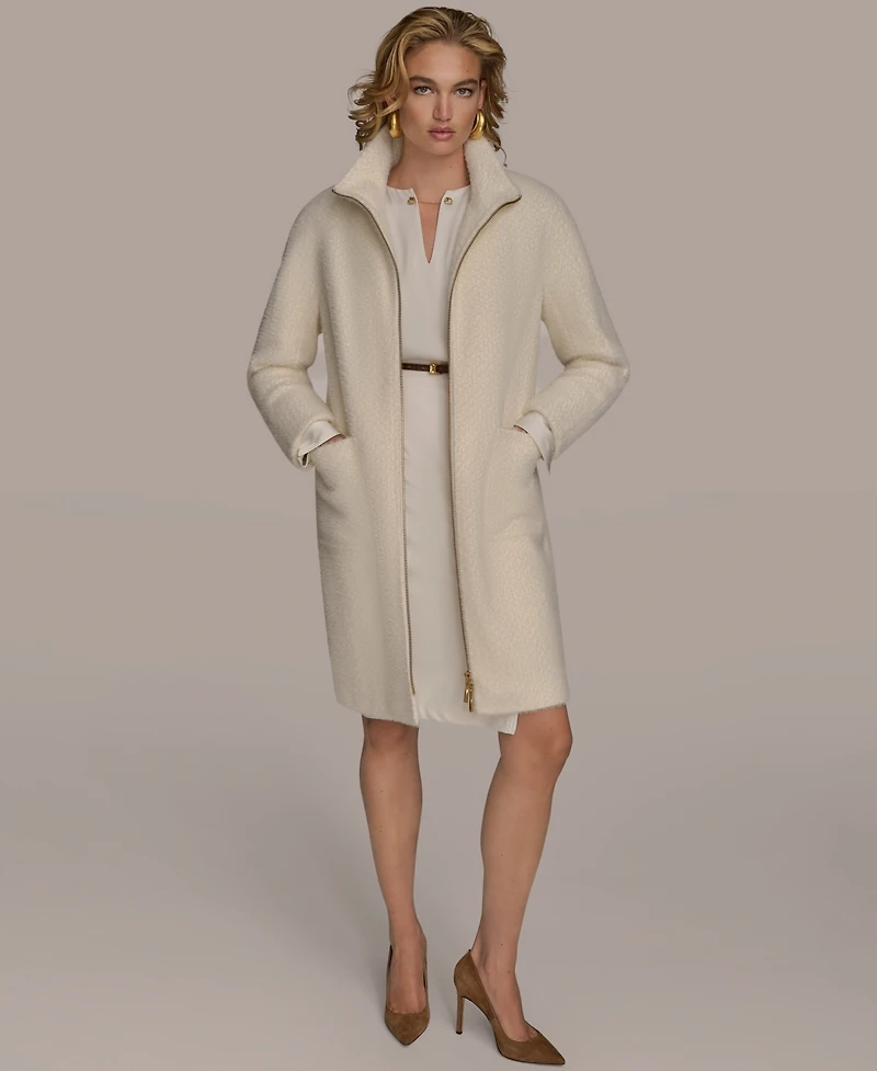 Donna Karan New York Women's Zip Front High Collared Coat