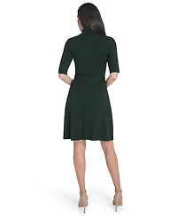 Jessica Howard Women's Turtle Neck Elbow Sleeve Belted Dress