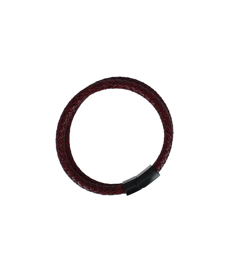 Trafalgar Loose Fit Caleb's Crimson Braided Leather Secure Clasp Bracelet