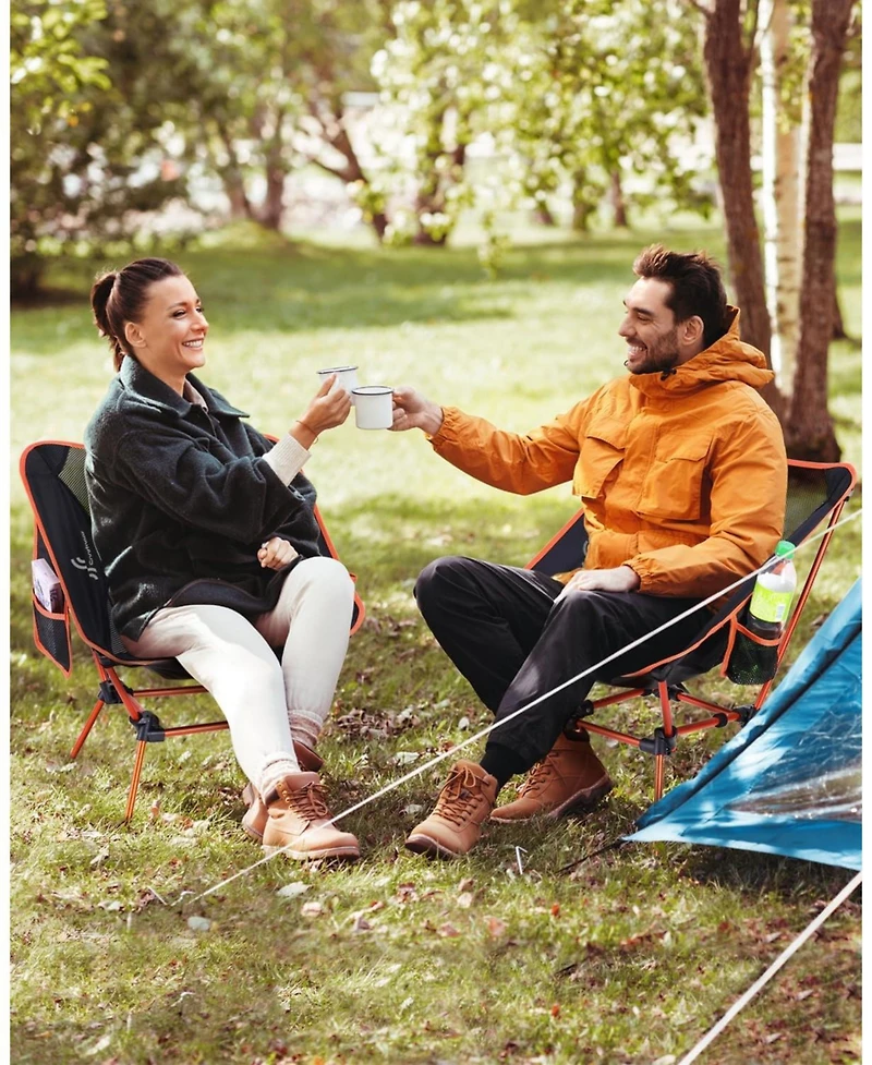 Sportneer Camping Chairs, Lightweight Outdoor Chairs with 2 Side Pockets & Storage Bag (2, Orange)