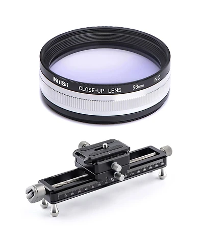 NiSi Close-Up Lens Kit Nc 58mm with 49 & 52mm Adapters with NiSi Nm-180 Macro Focusing Rail with 360 Degree Rotating Clamp
