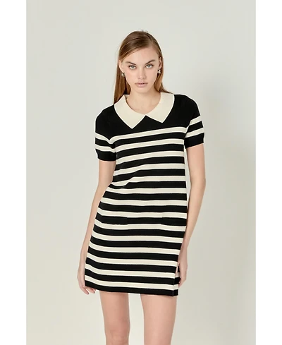 English Factory Women's Stripe Collar Mini Dress