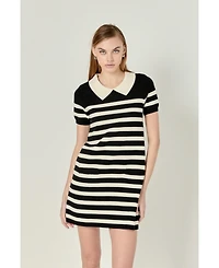 English Factory Women's Stripe Collar Mini Dress