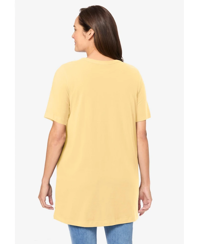 Woman Within Women's Perfect Short-Sleeve Shirred V-Neck Tunic