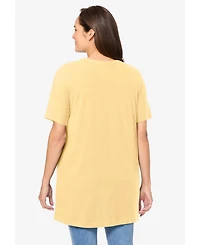 Woman Within Women's Perfect Short-Sleeve Shirred V-Neck Tunic