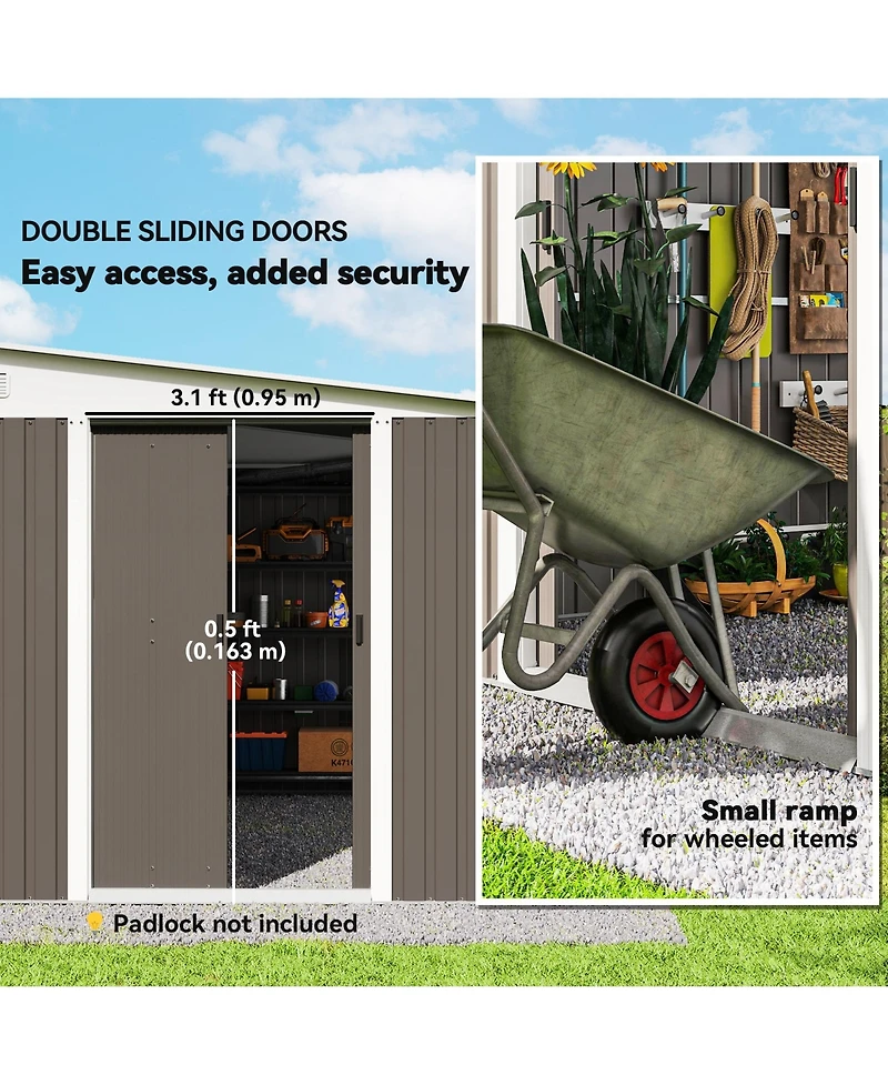 Outsunny 11' x 9' Metal Outdoor Storage Shed with Lockable Doors,