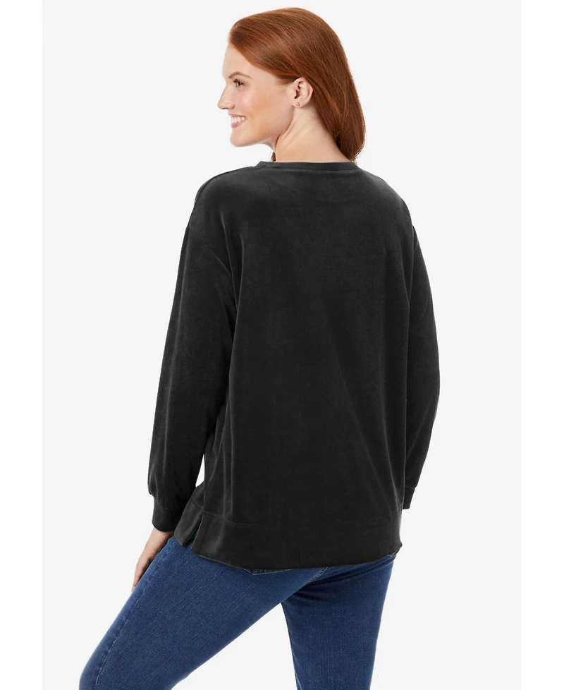 Woman Within Women's Plush Velour Tunic Sweatshirt