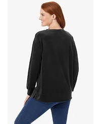 Woman Within Women's Plush Velour Tunic Sweatshirt