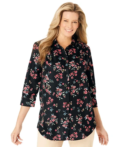 Woman Within Plus No Iron Three-Quarter Sleeve Peachskin Shirt