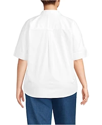 Lands' End Women's Plus Cooling Elbow Sleeve Button Front Shirt