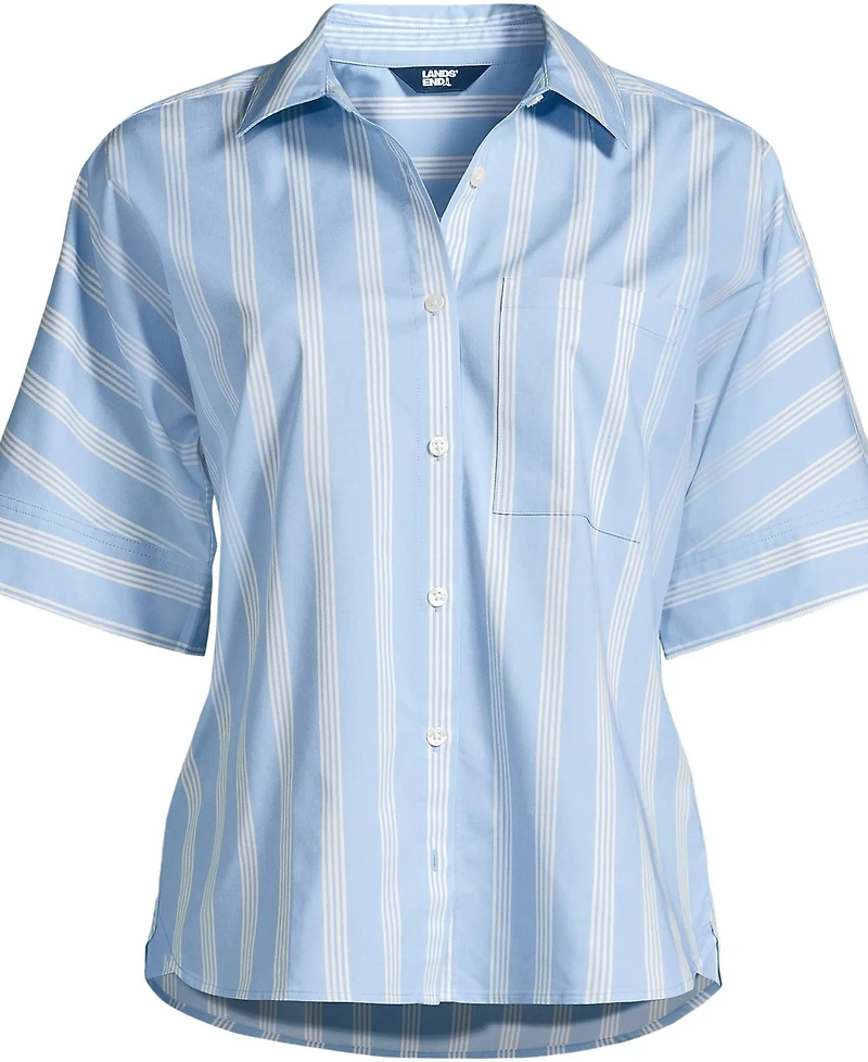 Lands' End Women's Cooling Elbow Sleeve Button Front Shirt