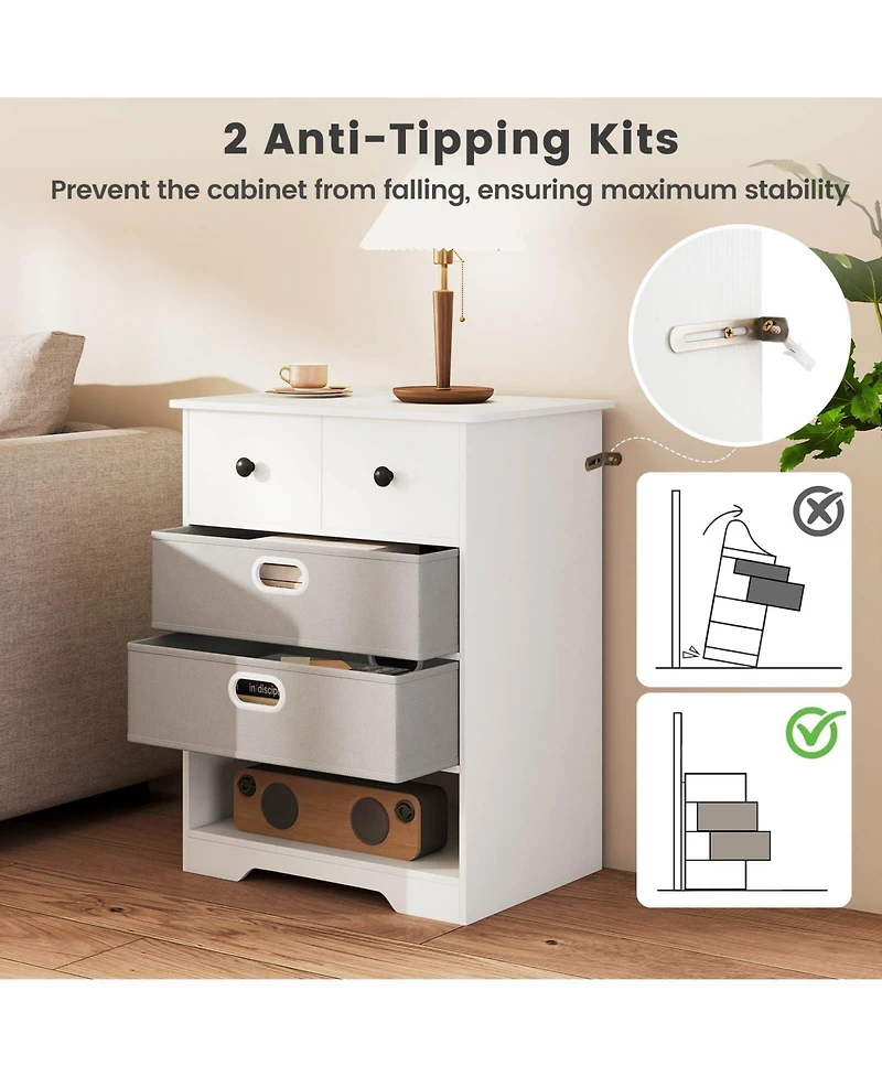 Costway 4-Drawer Dresser Modern Chest Storage Organizer with Open Shelves Anti-Tip Kits