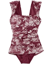 Lands' End Women's Smoothing Square Neck Ruched Swim Dress Swimsuit