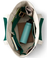 Lands' End Large 5 Pocket Open Top Long Handle Canvas Tote Bag