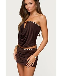 Edikted Womens Giana Iridescent Strapless Cowl Neck Top
