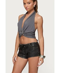 Edikted Womens Nessie Metal Ring Backless Halter Top