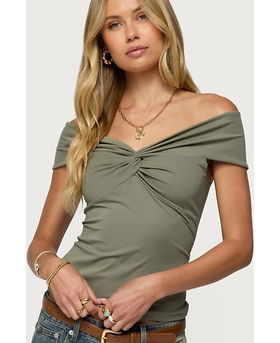Edikted Womens Twisted Front Off Shoulder Top