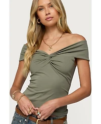 Edikted Womens Twisted Front Off Shoulder Top