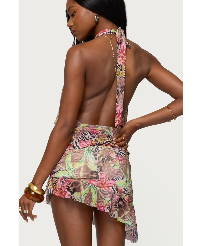 Edikted Women's Kora Mixed Print Backless Mini Dress