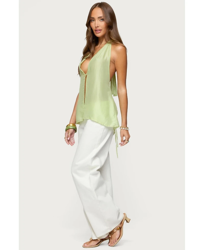 Edikted Women's Silky Look Split Front Halter Top