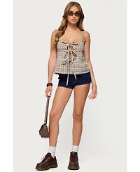 Edikted Women's Mirena Tie Front Plaid Top