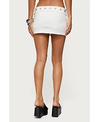 Edikted Women's Havana Grommet Ribbed Foldover Mini Skort