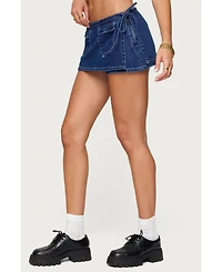Edikted Womens Giselle Wrap Denim Mini Skort
