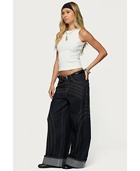 Edikted Women's Cuffed Low Rise Wide Leg Jeans