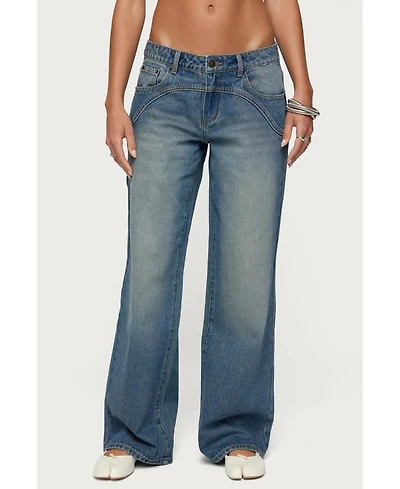 Edikted Womens Ronny Curved Stitch Low Rise Jeans