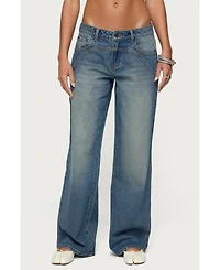 Edikted Womens Ronny Curved Stitch Low Rise Jeans