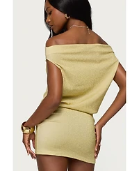 Edikted Womens Eris Metallic Off Shoulder Mini Dress