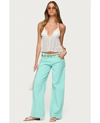Edikted Women's Meela Sequin Net Halter Top