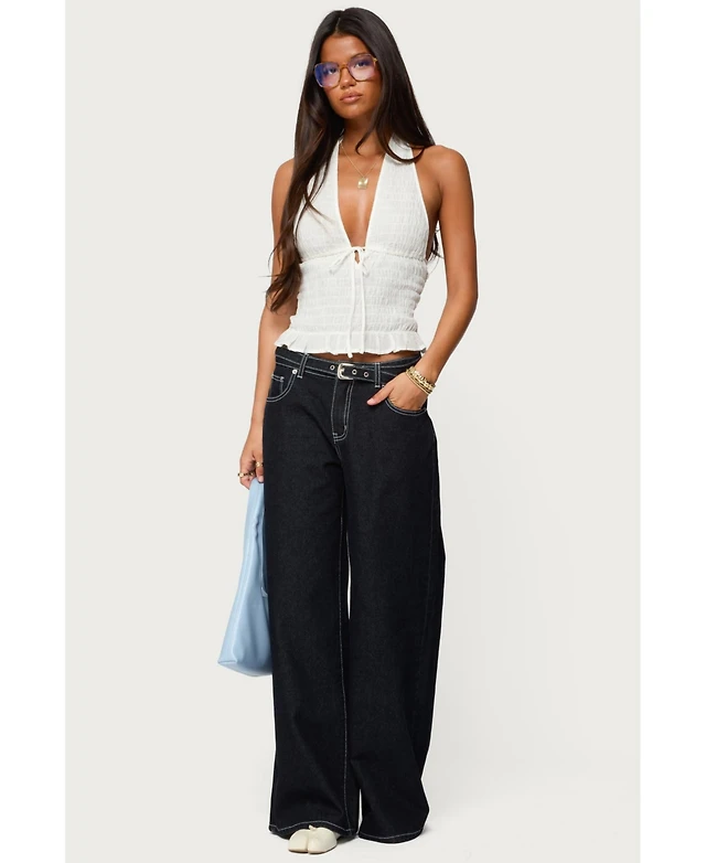 Shop Edikted Womens Jainie Grommet Low Rise Jeans at Beverly