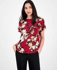 Anne Klein Women's Printed Boat-Neck Short-Sleeve Top