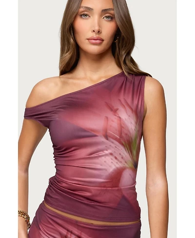 Edikted Womens Tiger Flower Off Shoulder Top