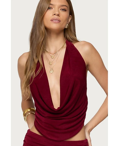 Edikted Womens Caspia Cowl Neck Backless Top
