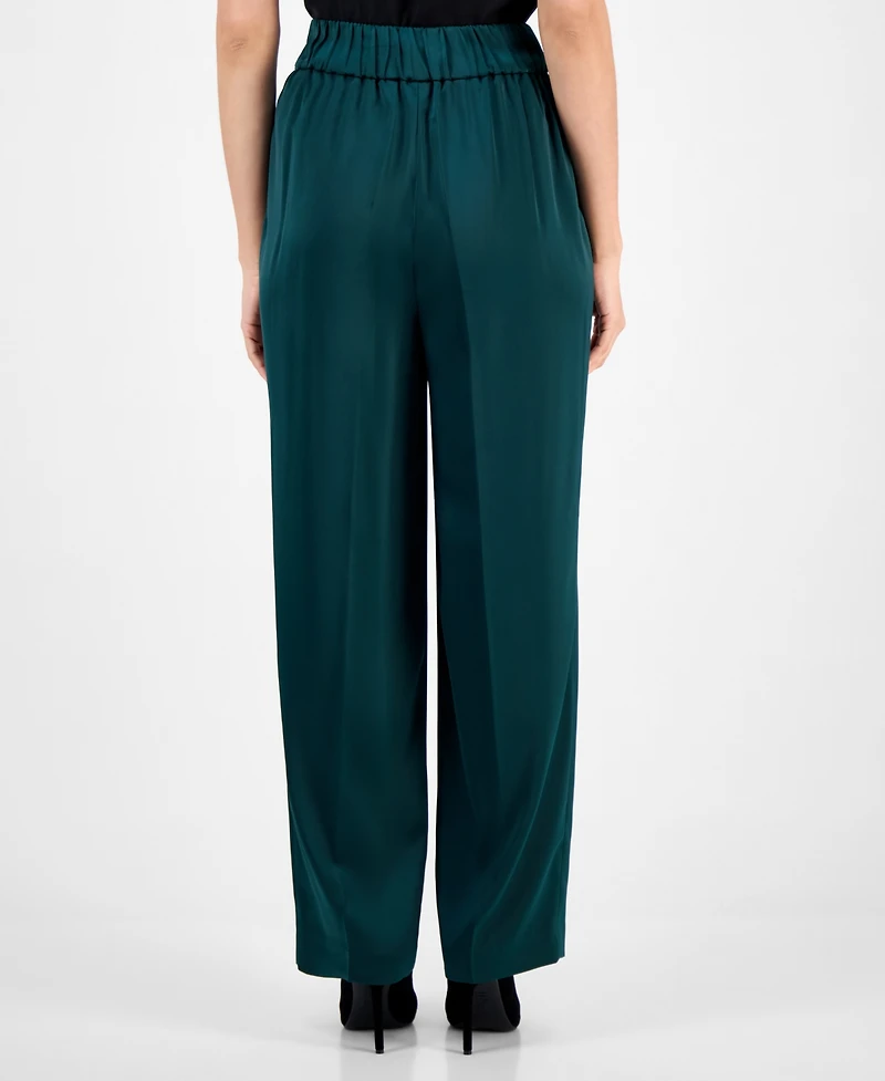 Anne Klein Petite Satin High-Rise Wide-Leg Pants
