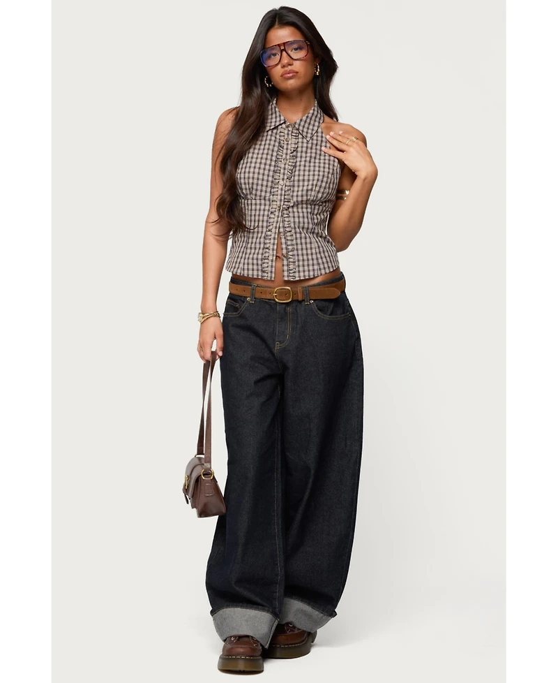 Edikted Women's Imrie Plaid Collared Halter Top