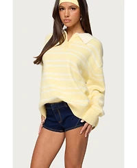 Edikted Womens Rilynn Striped Polo Sweater