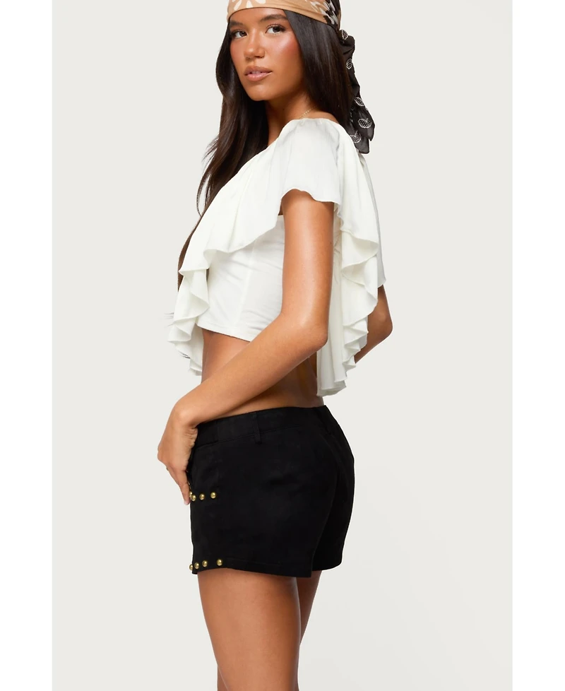 Edikted Womens Deena Ruffled V Neck Top