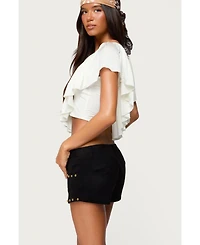Edikted Womens Deena Ruffled V Neck Top