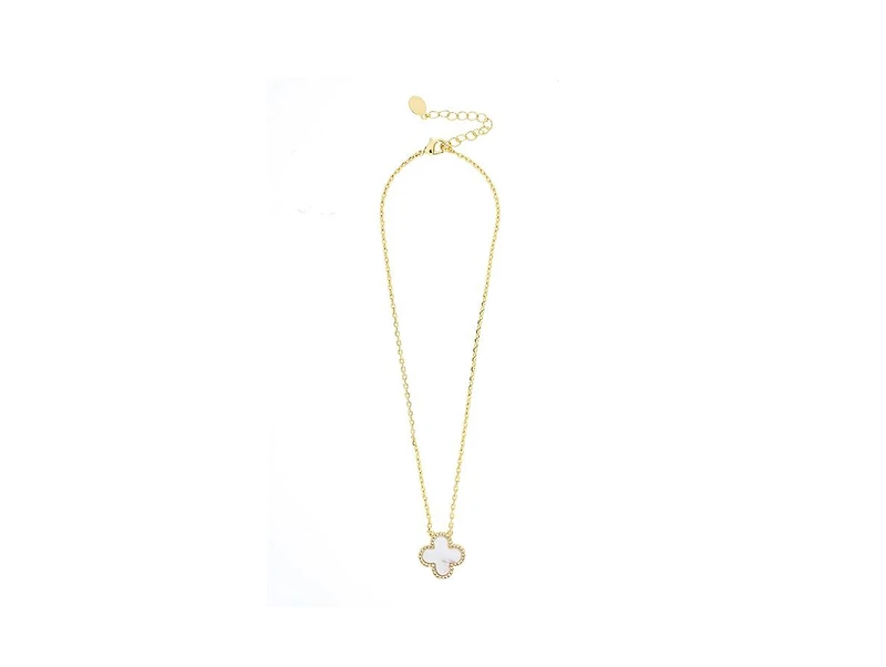 Mother of Pearl Flower Solitaire Pendant with Cz Surround