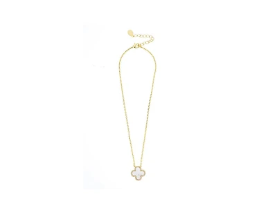 Mother of Pearl Flower Solitaire Pendant with Cz Surround