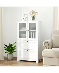Gymax Bathroom Floor Storage Cabinet Freestanding Cupboard Pantry w/ 2 Drawers