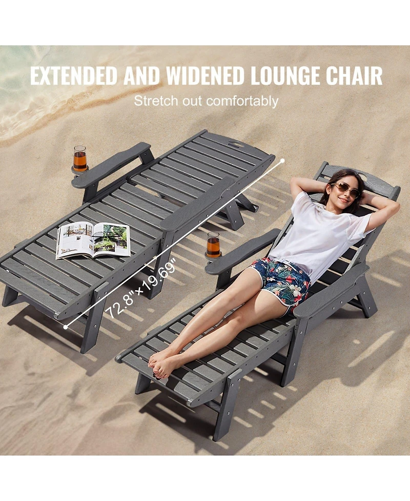 Slickblue Outdoor Chaise Lounge Chair with 6-Position Adjustable Reclining Bench