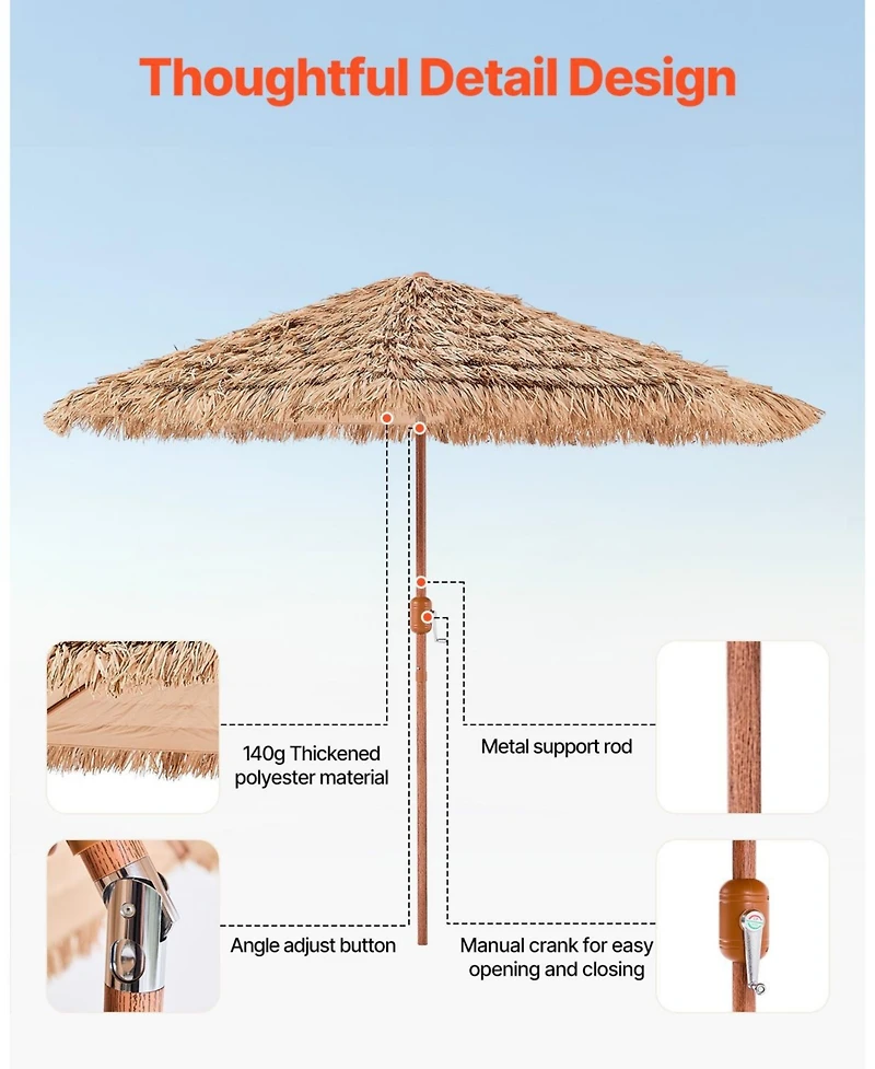 Slickblue Tiki Thatched Patio Umbrella for Poolside Garden or Beach Shade